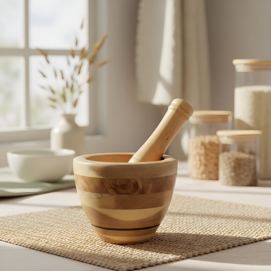 Wooden Garlic Mortar & Pestle